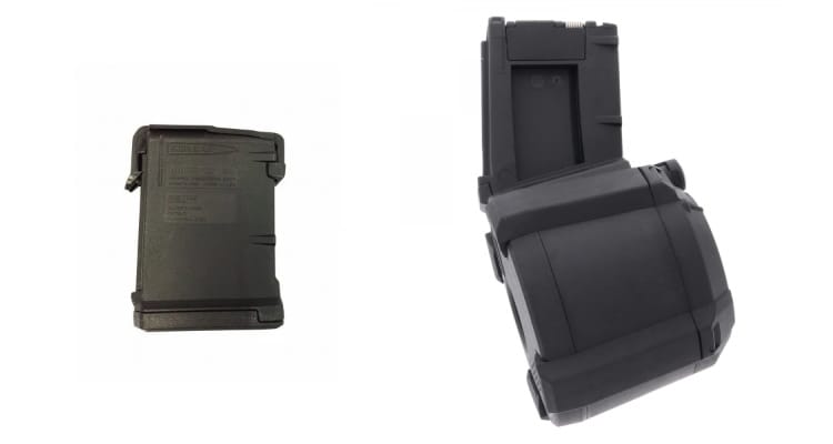 IWI X95 magazines: 10-round PMAG and Magpul D-60 drum magazine.