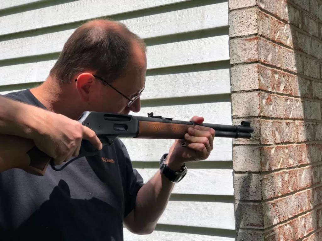 Training to use a tactical lever action rifle for home defense. 
