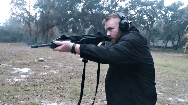 Travis Pike shooting the CZ Scorpion rifle.
