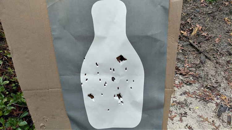 Witness Protection Shotgun Remington TAC14 00 buckshot group with three timed drills.