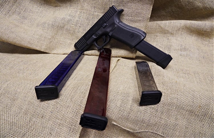 ETS colored Glock extended magazines.