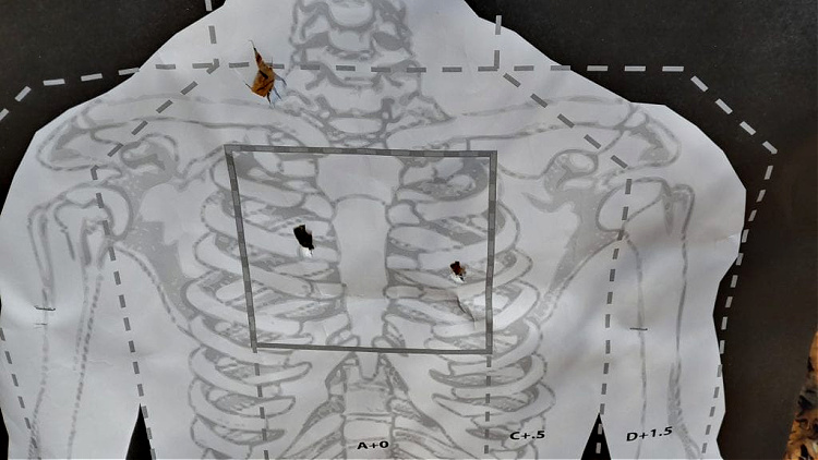 chest shots at 10 and 15 yards with Altor single-shot pistol