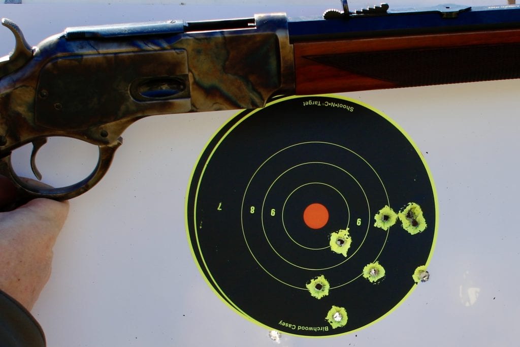 Target group at 100 yards with Taylor's 1873 lever-action using .38 spl. 