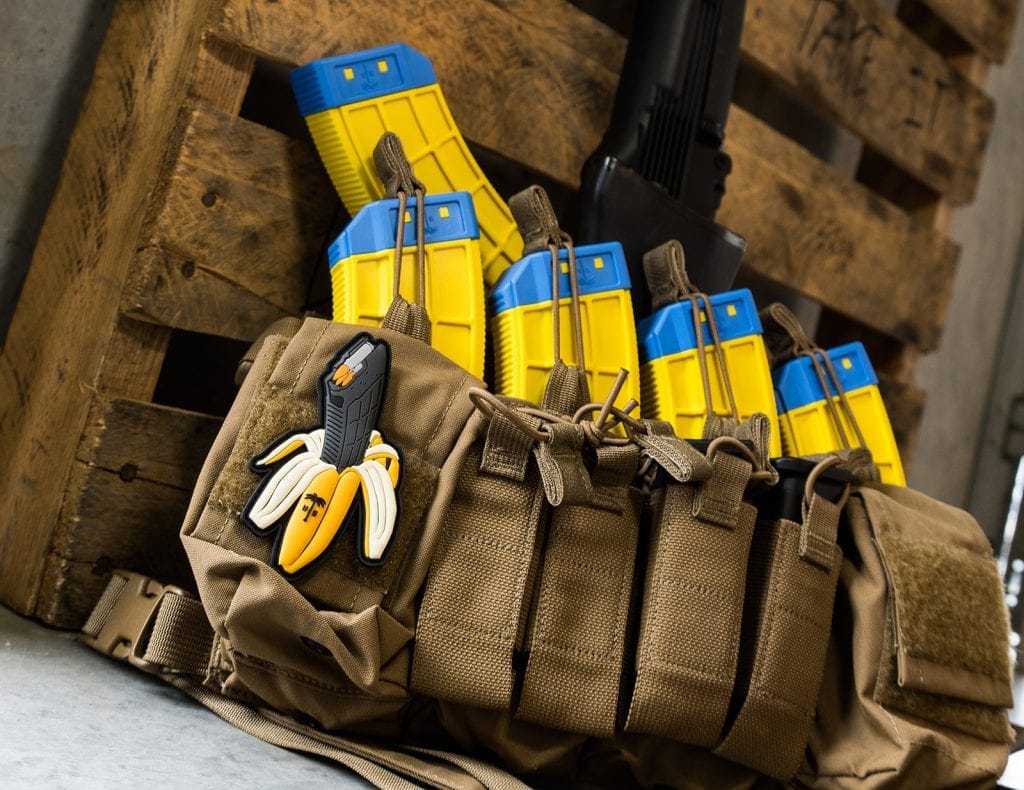 A chest rig with banana mags