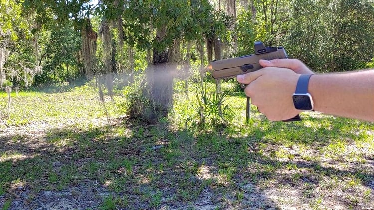 Sig P320 muzzle flash in the daylight