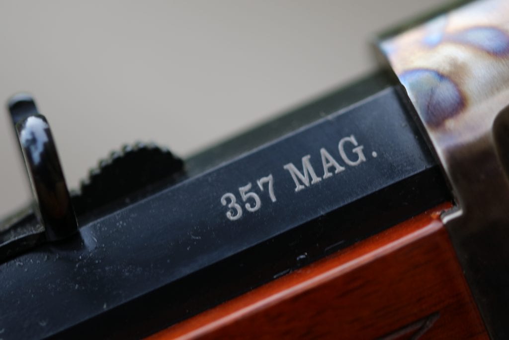 Taylor's 1873 Lever Action 357 magnum caliber marking on barrel