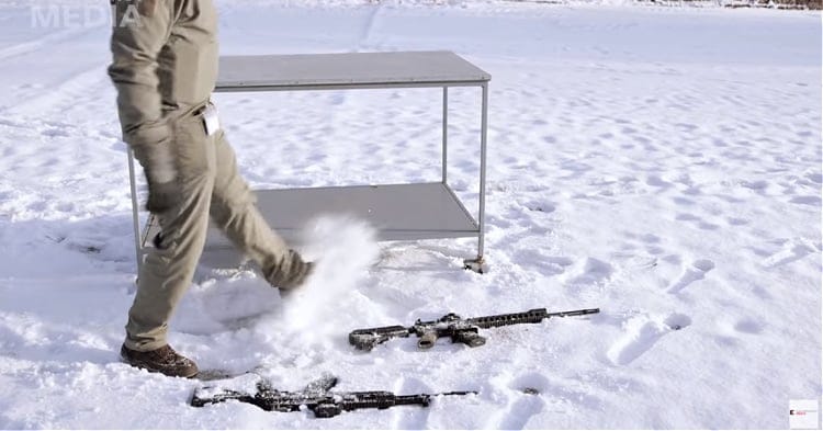 AK-12 vs M4 snow and ice test.