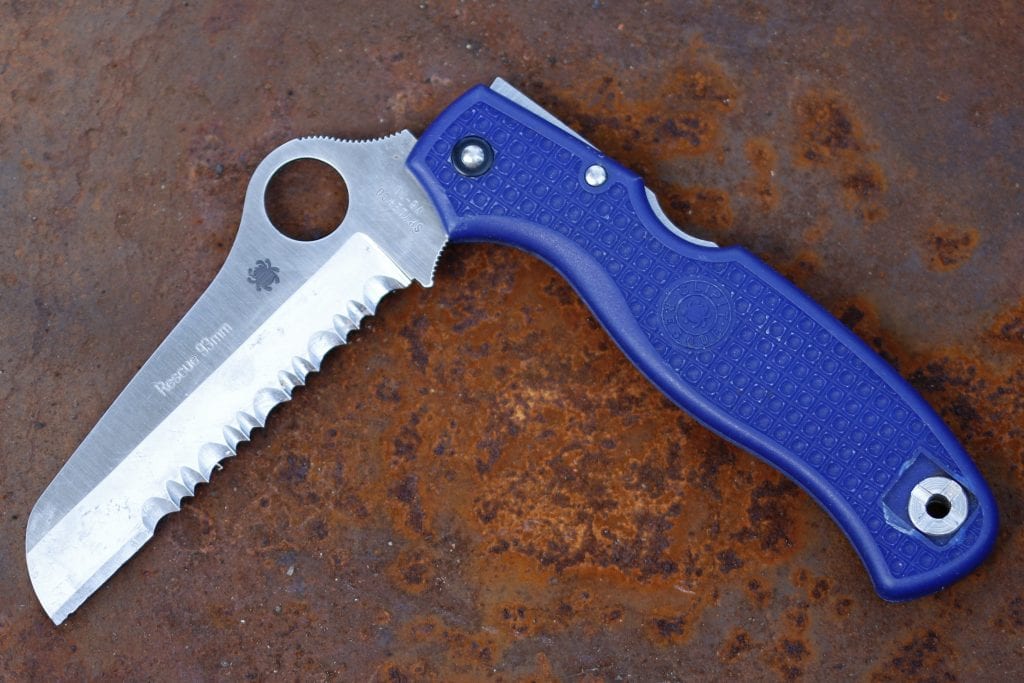 Spyderco folding knife with serrated edge. After college, I was broke. This Spyderco was an honest investment at the time.