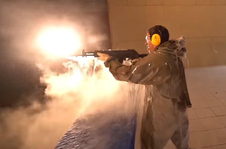 Water test on a hot AK-12 barrel.