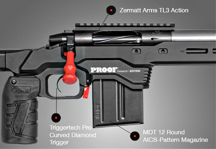 PROOF Competition Chassis Rifle action, trigger, and magazine