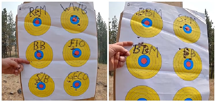 9x19mm brand comparison: shot groups from the bench at 25 yards.