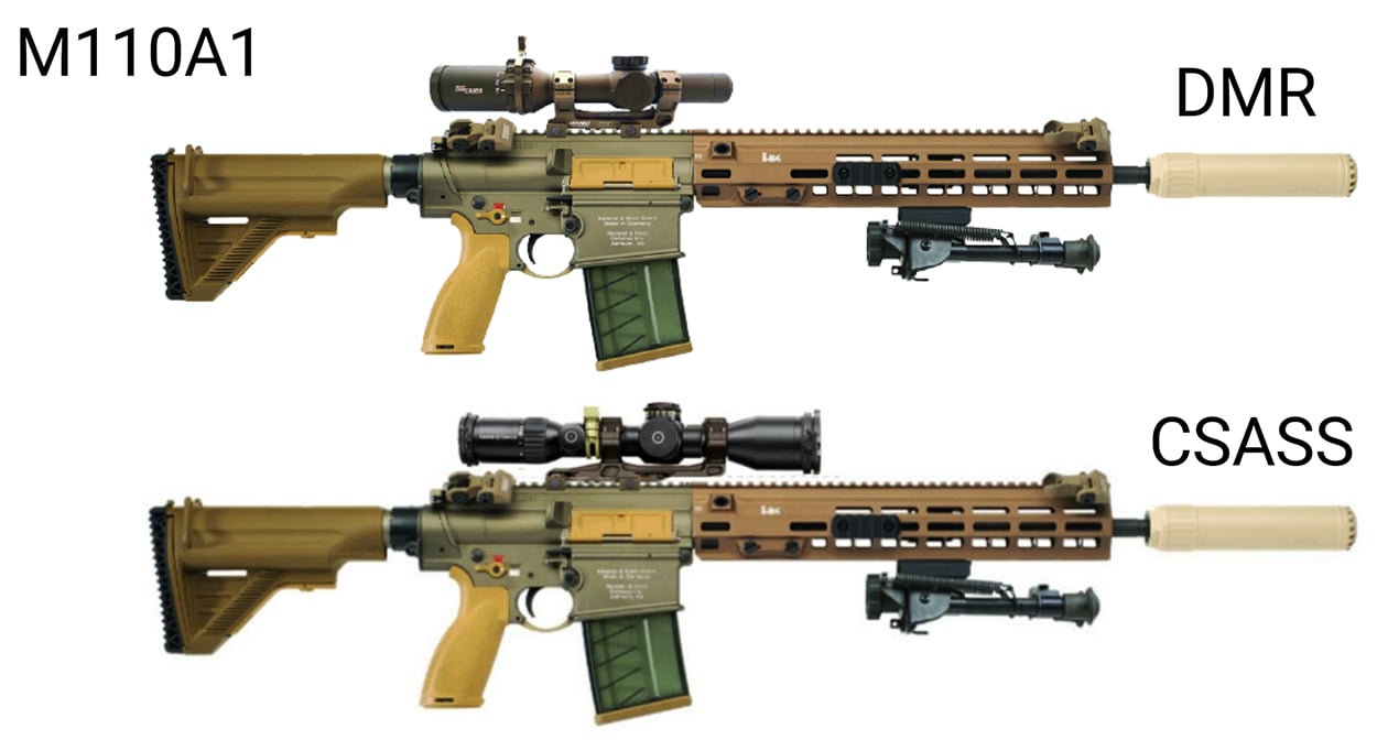 Both of these rifles have been called CSASS, DMR, or both. The only thing that changed between them was their optic, to enable tasking unique to either a Sniper or Designated Marksman.