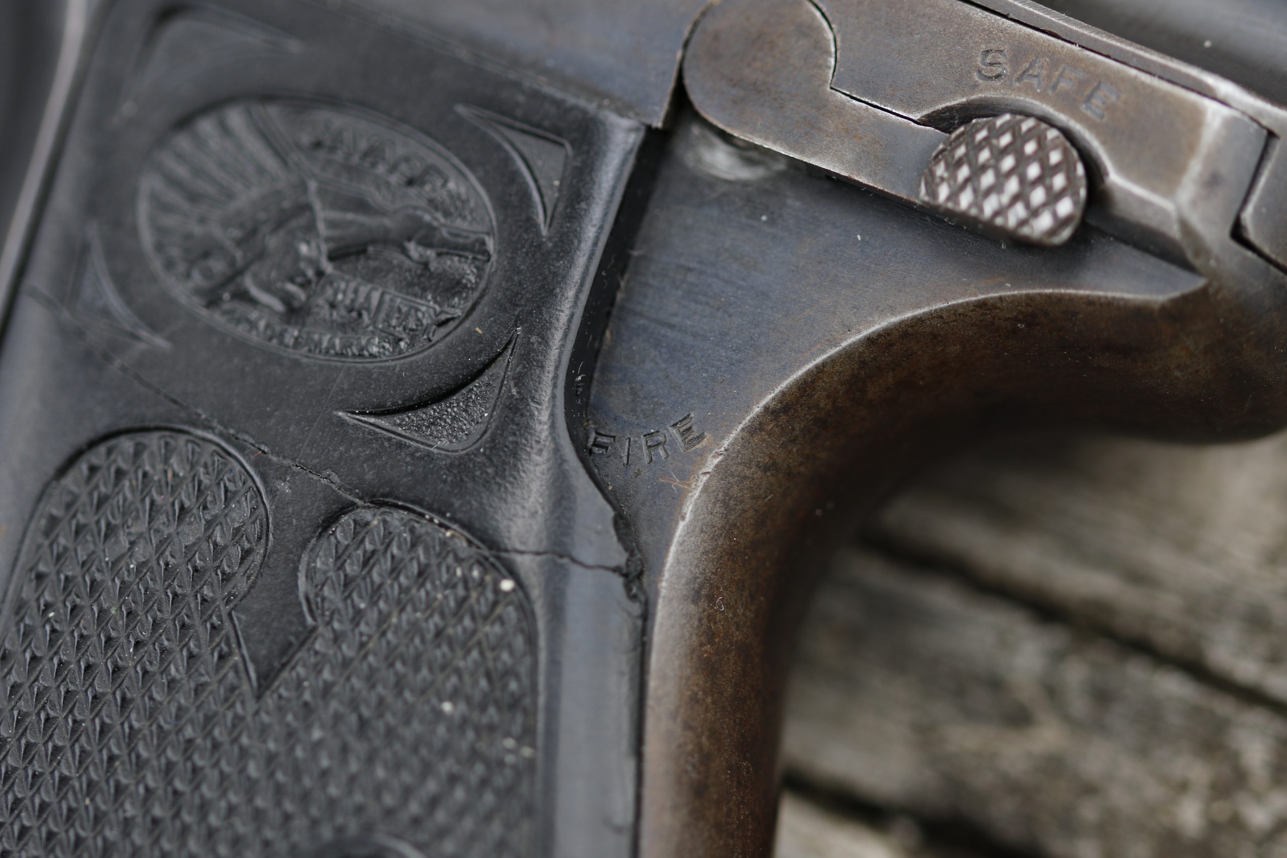 Savage 1907 grips - prone to drying out and cracking after 100 years.