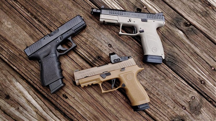 Compact pistols: Glock 19, Sig p320, and CZ P10C