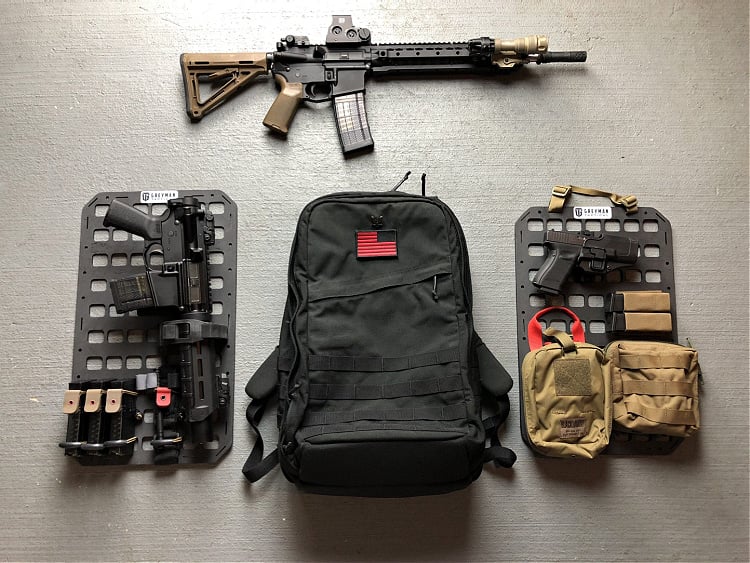 Grey Man Tactical RMP MOLLE panel backpack insert setup for rifle and pistol