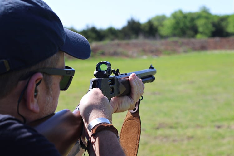 Henry .357 lever gun with holosun red dot, shooting 200 yards.