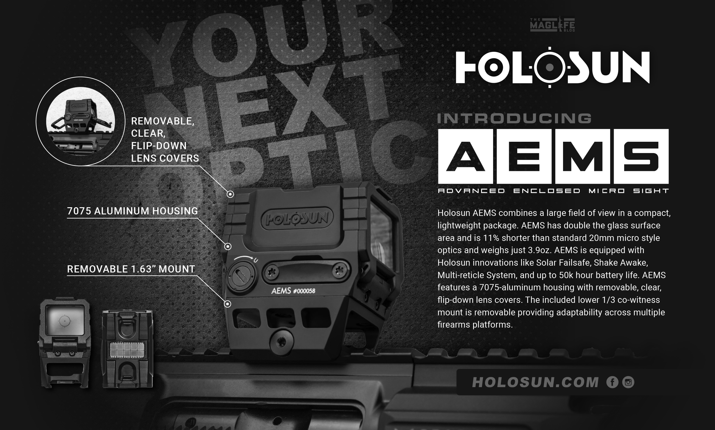 An initial look at the features of the Holosun AEMS Advanced Enclosed Micro Sight. 