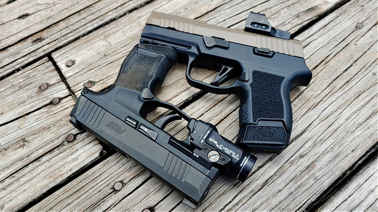 P320 hybrid concealed carry gun next to P365