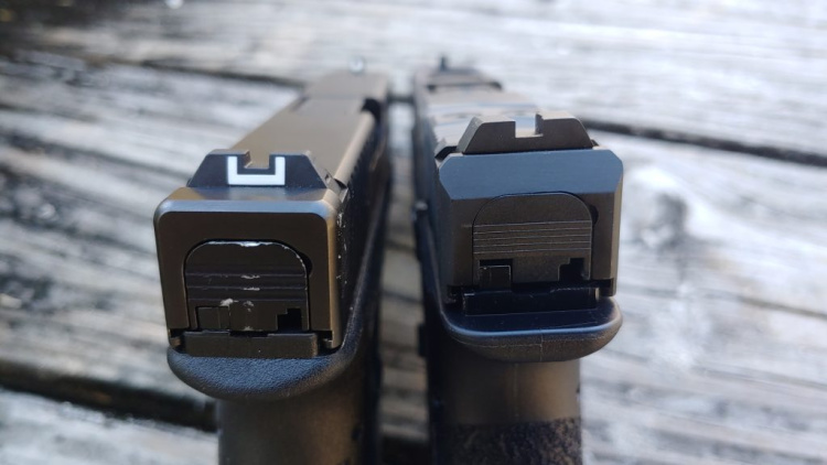 Glock 19 sights next to AA19 Defoor EDC sights