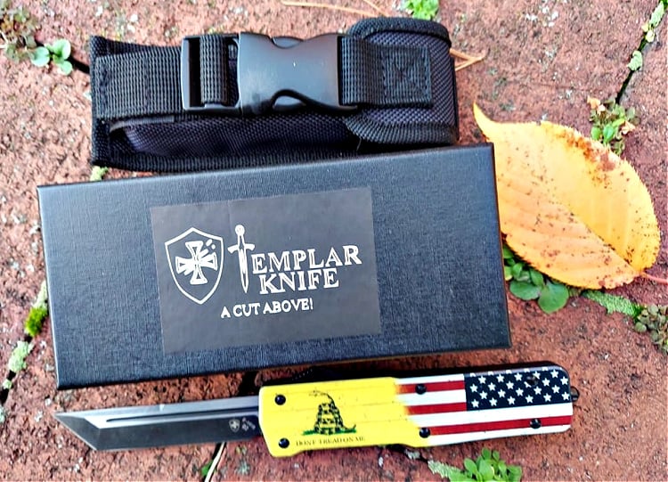 Templar Knife package with OTF automatic knife and nylon belt