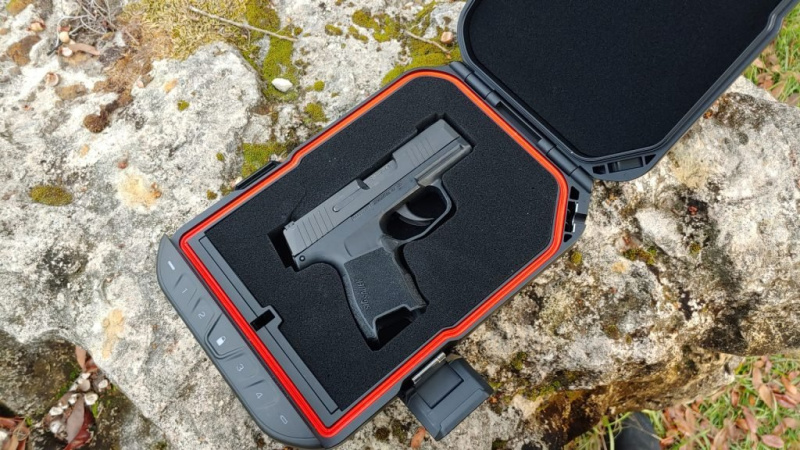 VaulTek Lifepod 1.0 opened to show the custom foam cutout for a handgun.