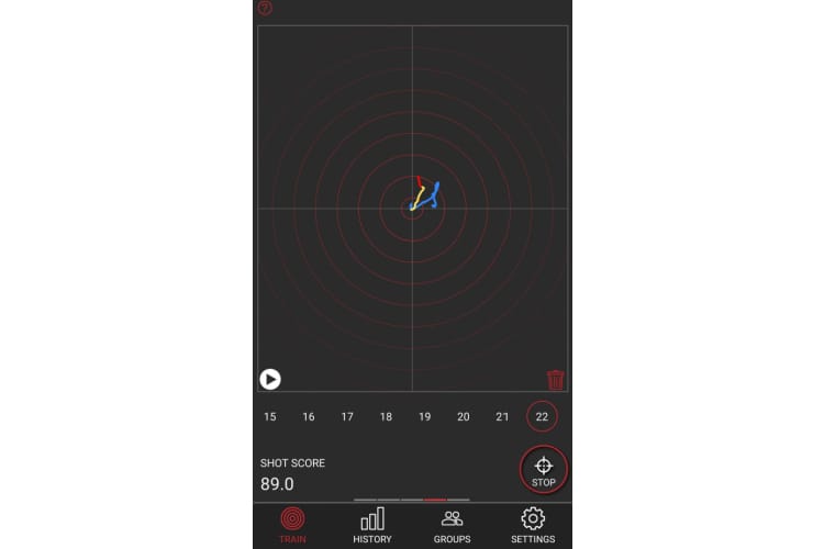 Dry fire training, app screen showing movement tracking