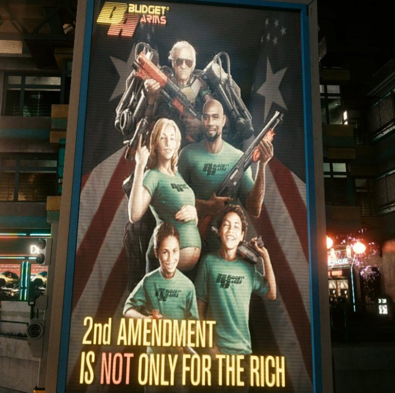 Cyberpunk 2077 Budget Arms 2nd Amendment billboard