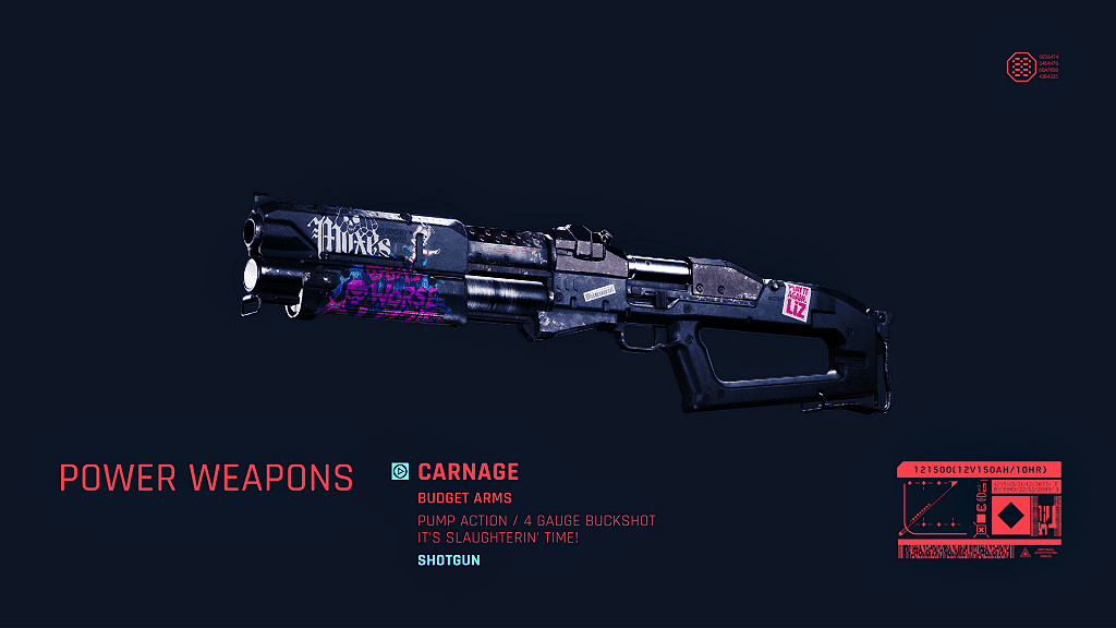 Cyberpunk 2077 Carnage, four-gauge shotgun