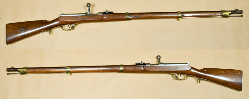 The first bolt-action rifles, Needle guns, created by German firearms inventor Johann Nikolaus von Dreyse. 