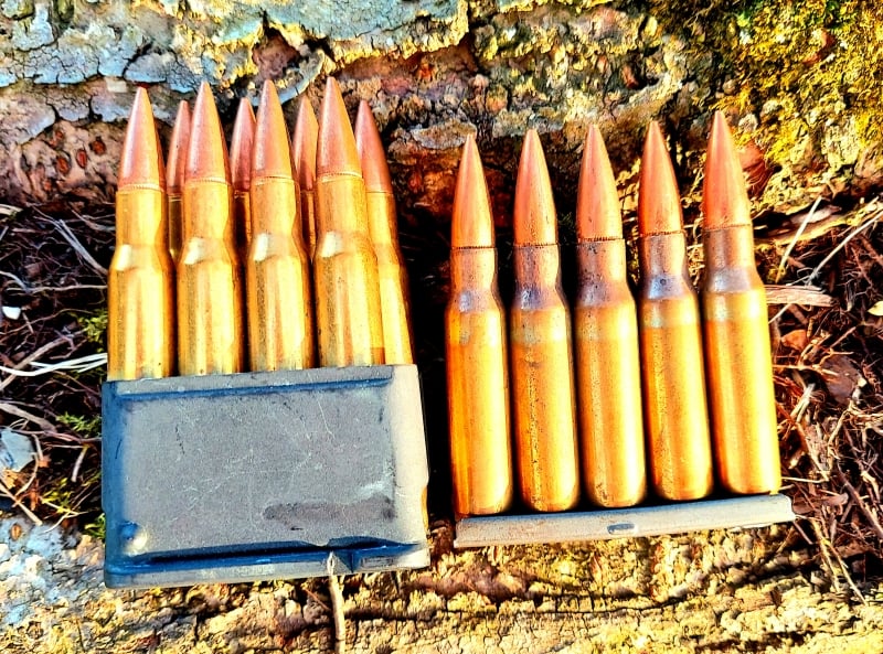 .30-06 (7.62 x 63) on the left, and .308 (7.62 x 51) on the right.