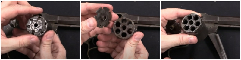 Remington Revolving Rifle cartridge conversion backplate with ratchet mechanisms