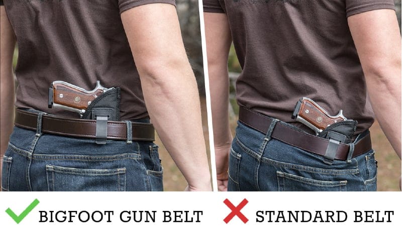 An example of a proper gun belt versus belts not made specifically for carry.