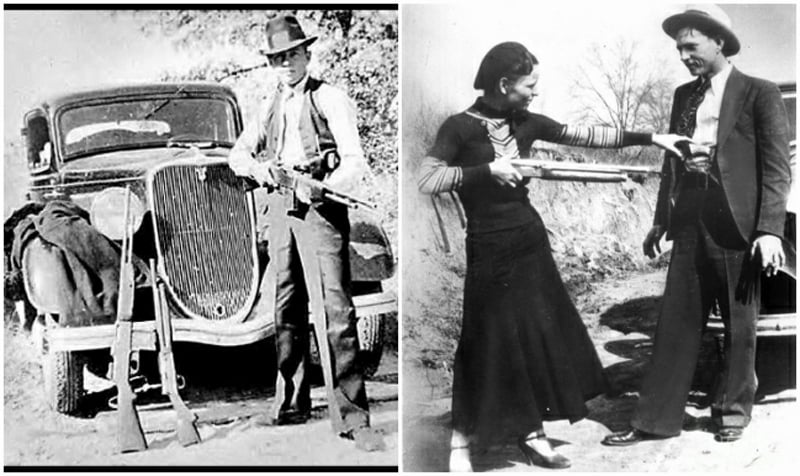  Clyde Barrow and Bonnie Parker with their firearms
