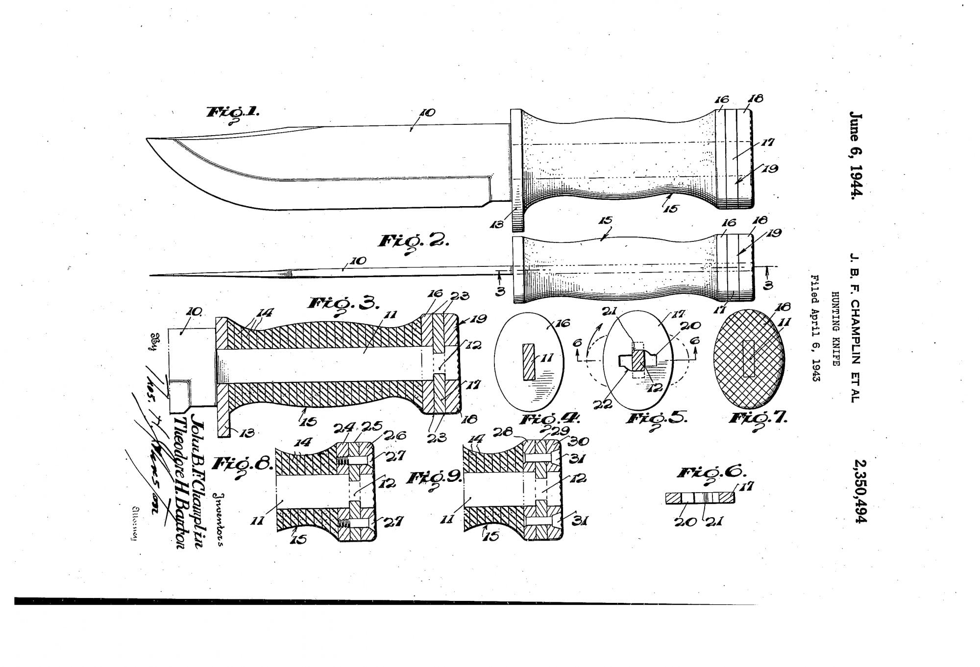 hunting knife patent application diagram from 1944