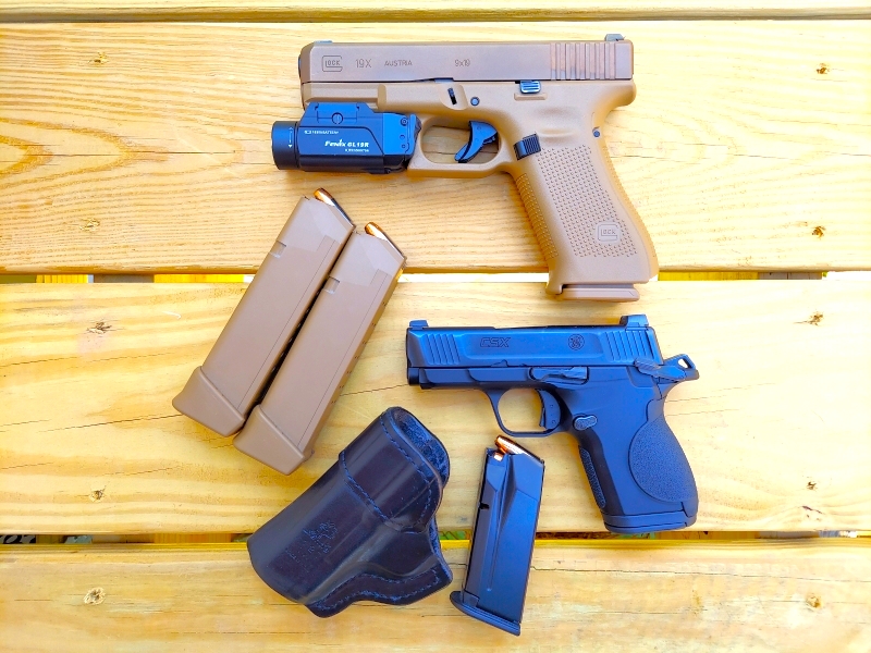 Glock 19x and S&W CSX with extra magazines