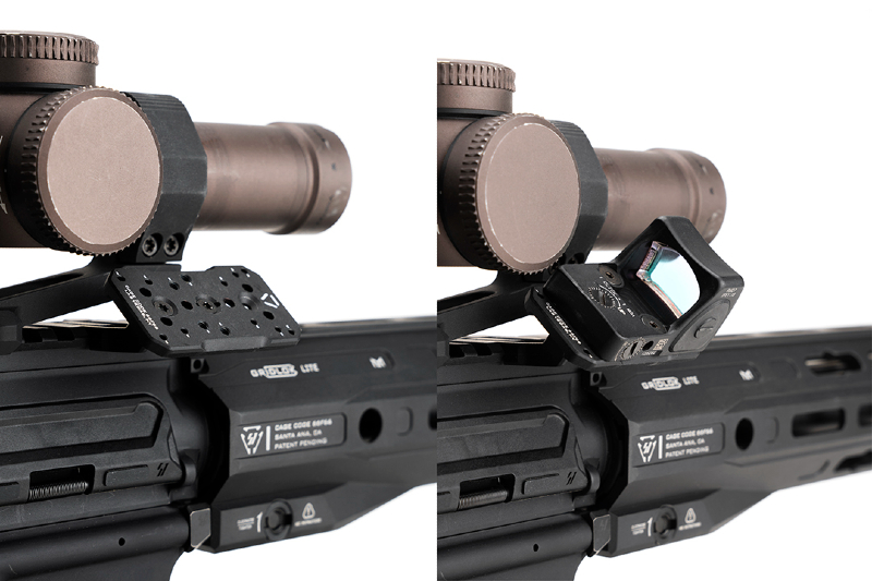 LPVO and red dot, mounted with Strike Ambush 45-degree optic mount.