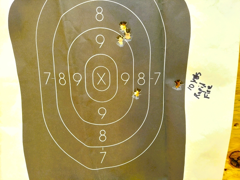 Rapid fire target group from 10 yards with Smith & Wesson CSX