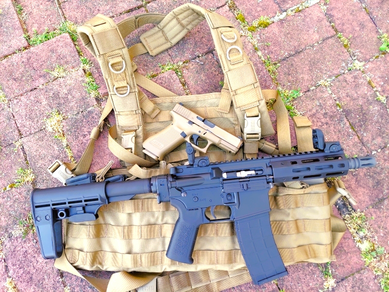 Tippman Arms M4-22 with Blackhawk chest rig