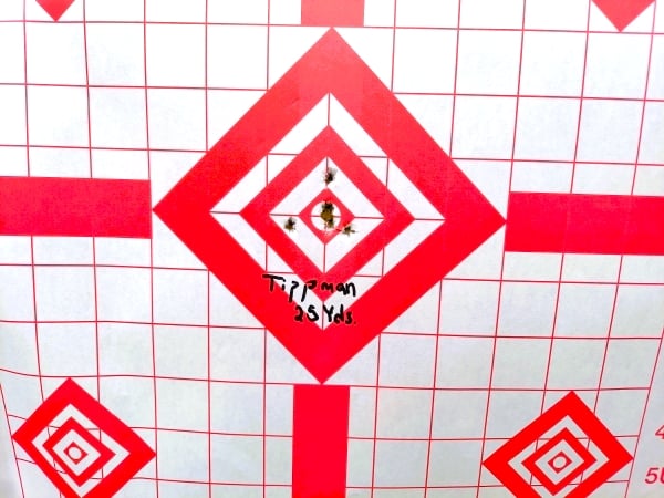 Tippmann Arms MR-22 compact pistol target group at 25 yards