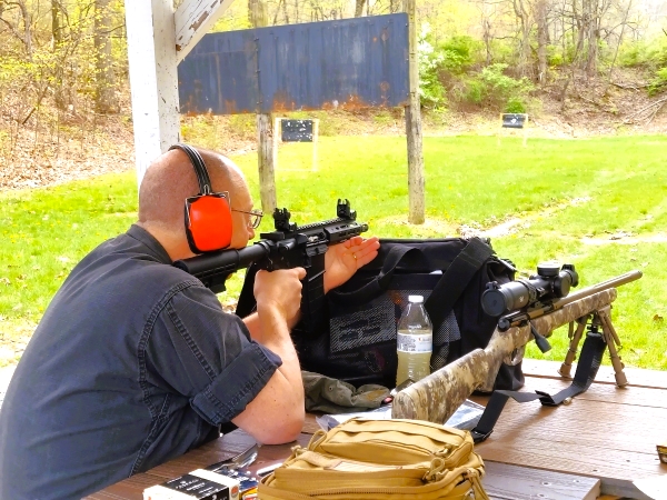 Jim Davis shooting Tippman Arms MR-22 compact pistol at shooting range