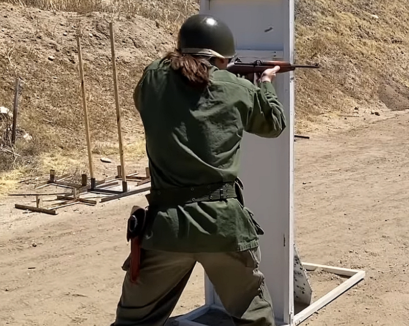 Ian Mc Collum tests the M-1 Carbine against the 1911 pistol.