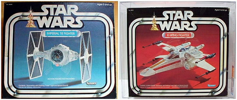 Original 1977 Star Wars tie fighter and x-wing toys