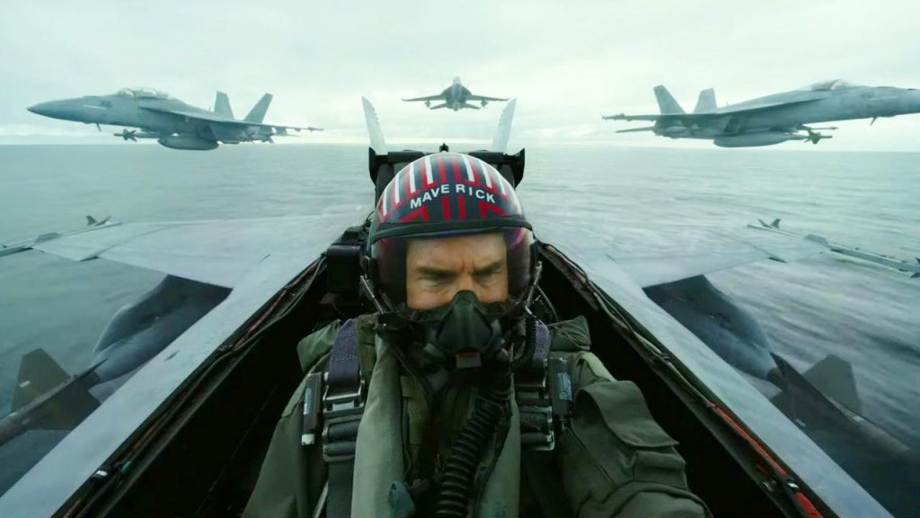 Tom Cruise strapped into a F-18 