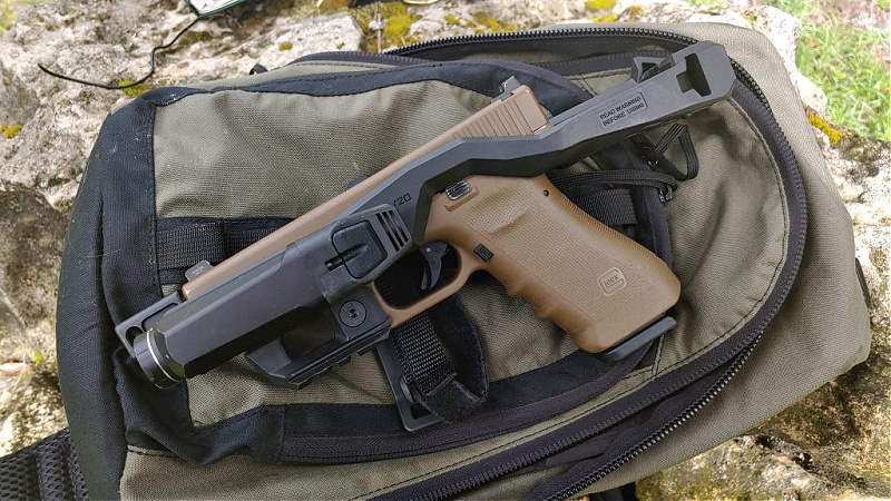 Glock 17 with RT 20/20 brace on a sling bag