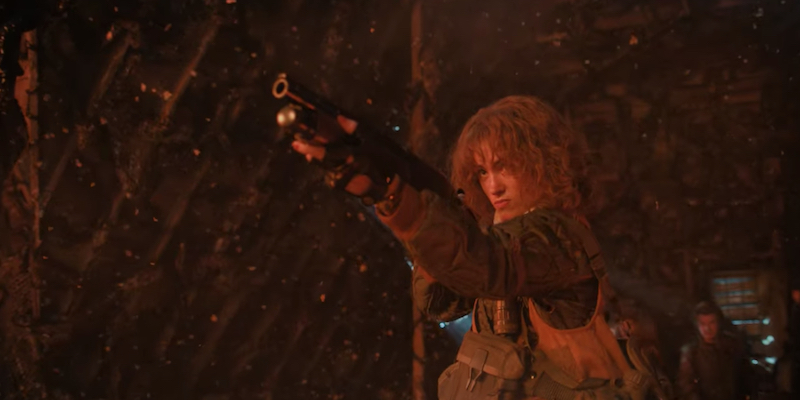 Nancy shoots Vecna with a Winchester 1200 in Stranger Things season 4
