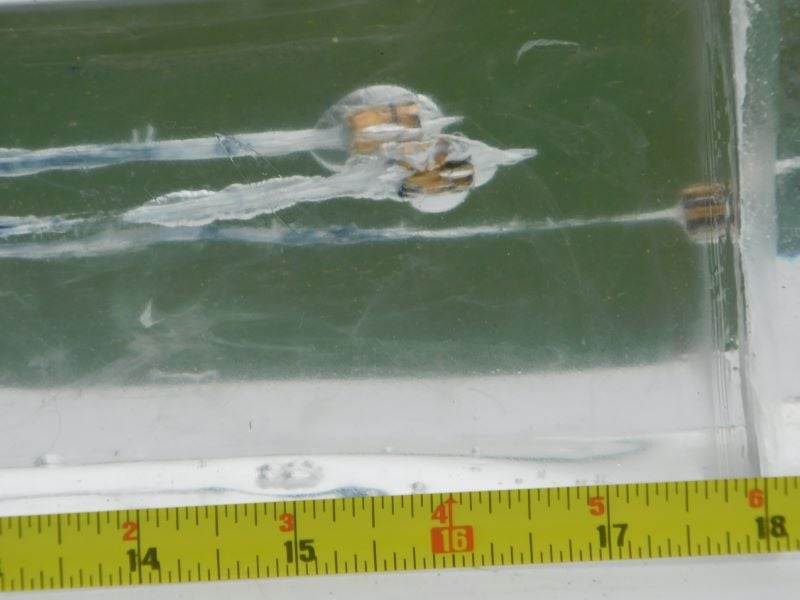 Three HST projectiles suspended in gelatin.