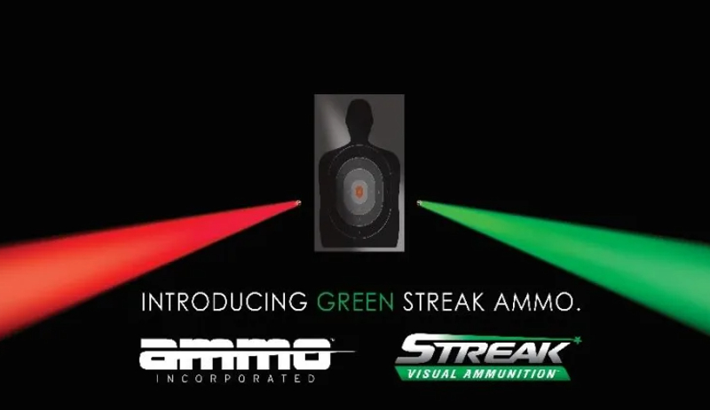 graphic introducing green streak ammunition from Ammo Inc. and Streak Visual Ammunition