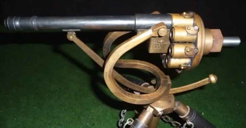James Puckle's large gun with rotating cylinder that was the predecessor to the Gatling Gun.