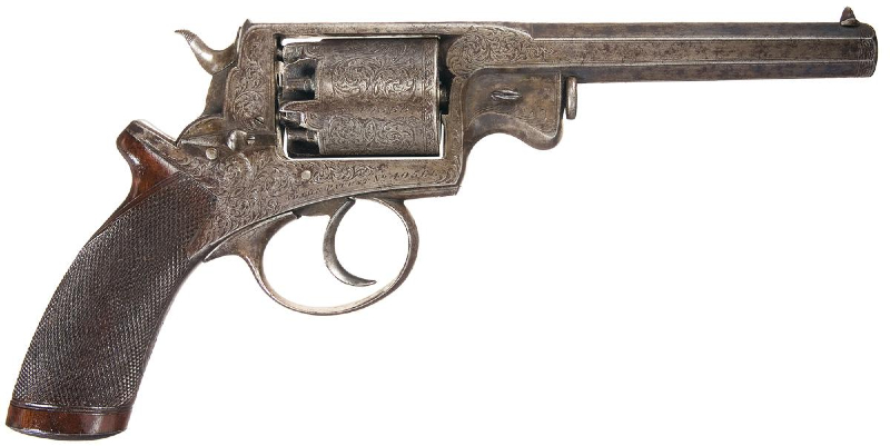 An example of one of Robert Adams' engraved double-action percussion revolvers.