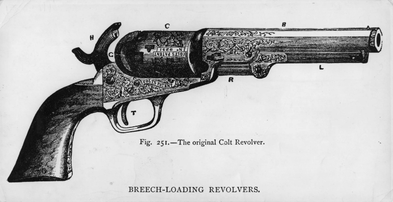 An early sketch of a Colt revolver.
